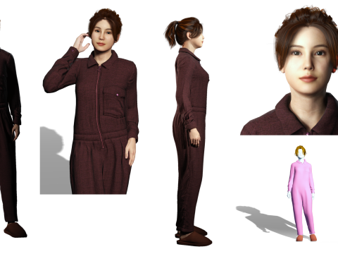 Realistic Young Female Character Casual Outfit 3D Model