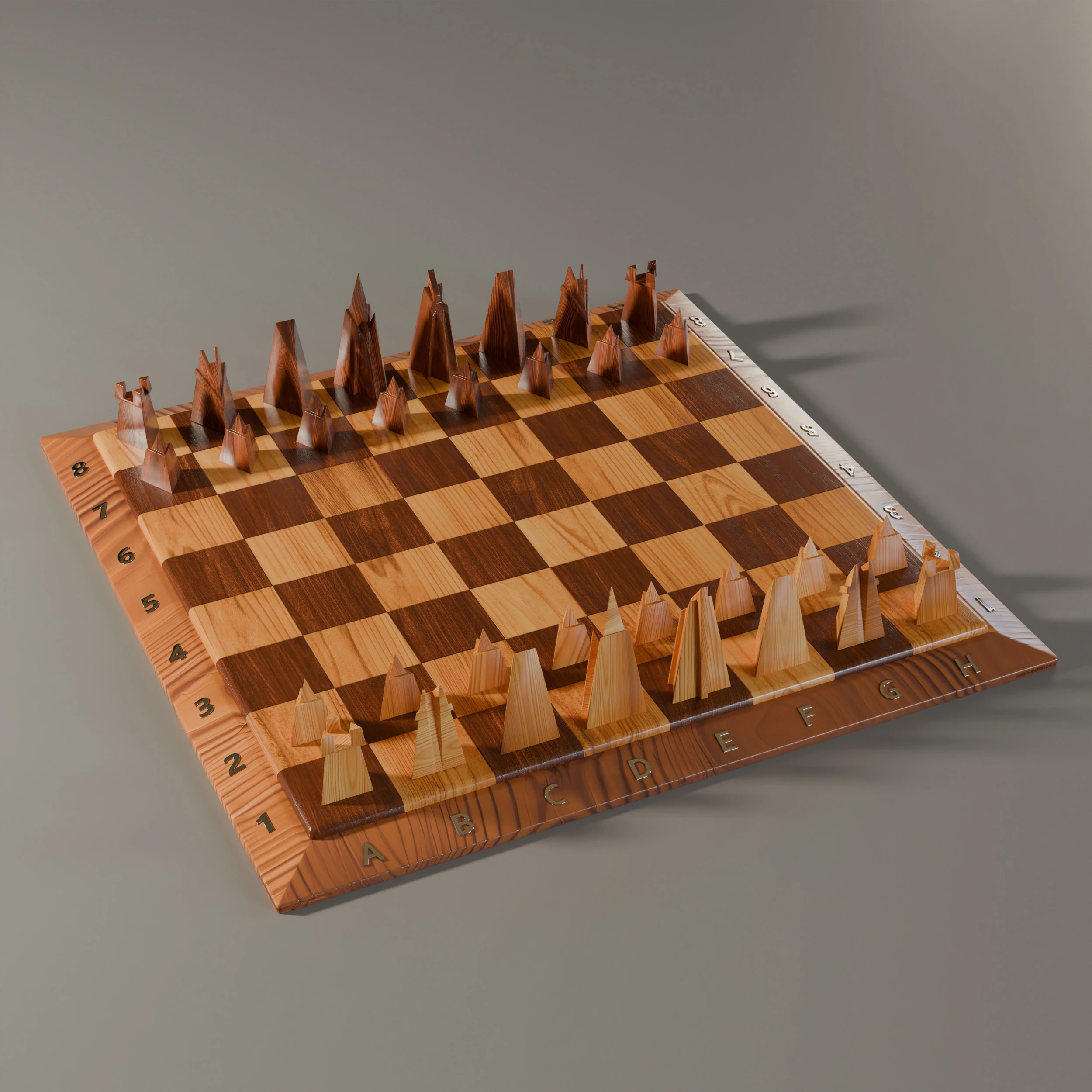 Wooden Chessboard With Pieces 3D Model .c4d .max .obj .3ds .fbx .stl .blend 