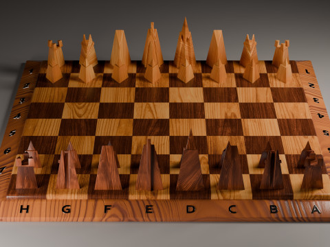 Wooden Chessboard With Pieces 3D 模型