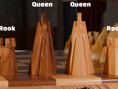 Wooden Chessboard With Pieces 3D 模型