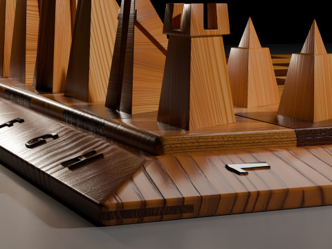 Wooden Chessboard With Pieces 3D 模型