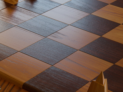 Wooden Chessboard With Pieces 3D 模型