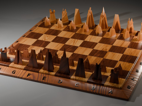 Wooden Chessboard With Pieces 3D 模型