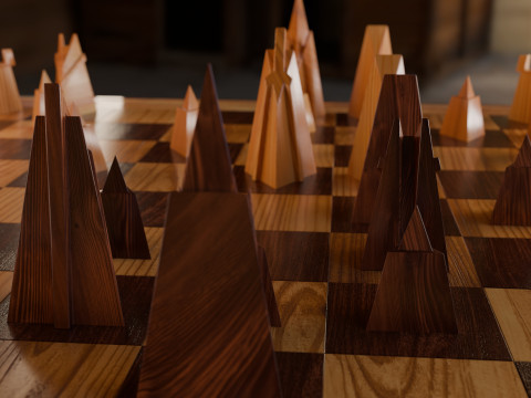 Wooden Chessboard With Pieces 3D 模型