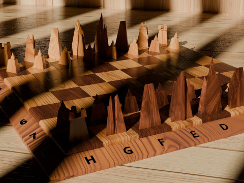 Wooden Chessboard With Pieces 3D 模型