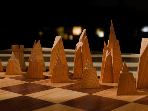 Wooden Chessboard With Pieces 3D 模型