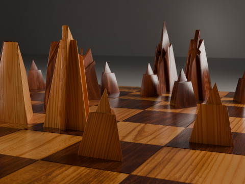Wooden Chessboard With Pieces 3D 模型