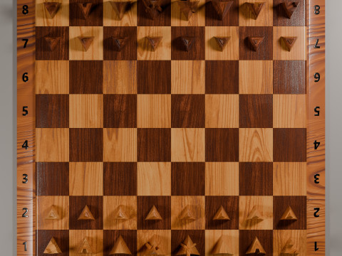 Wooden Chessboard With Pieces 3D 模型