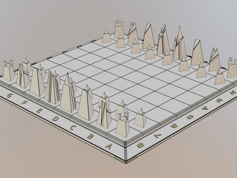Wooden Chessboard With Pieces 3D 模型