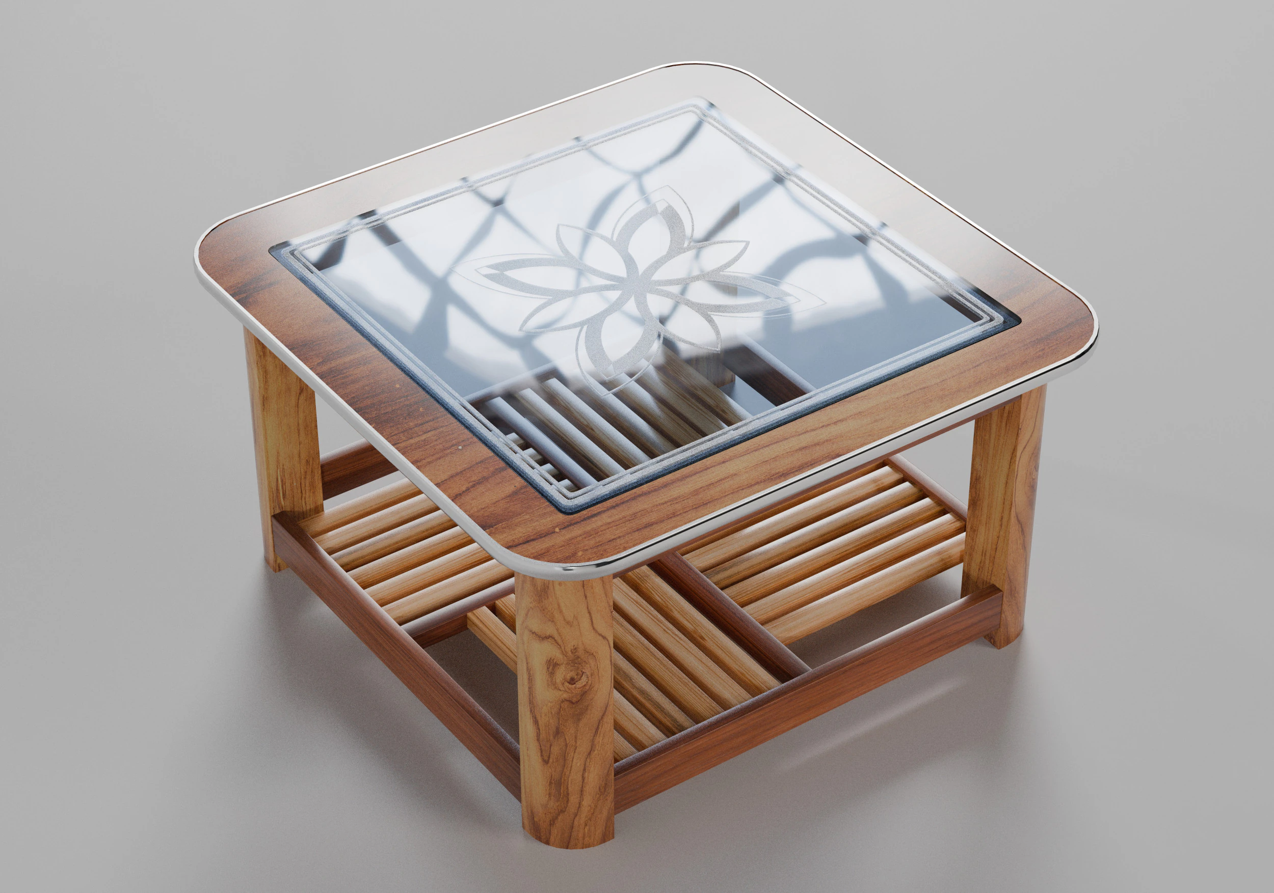 Wooden Glass Table 3D Model .c4d .max .obj .3ds .fbx .stl .blend 