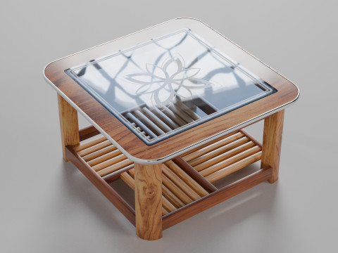 Wooden Glass Table 3D Model