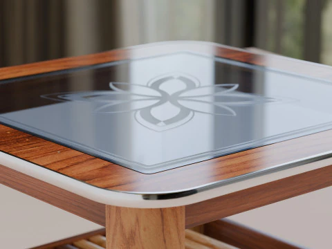 Wooden Glass Table 3D Model