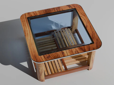 Wooden Glass Table 3D Model