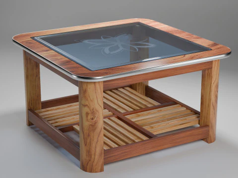 Wooden Glass Table 3D Model