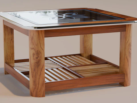 Wooden Glass Table 3D Model