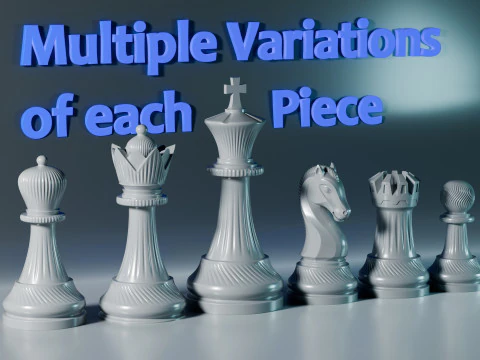 Royal Chess pieces Set 3D Print Model