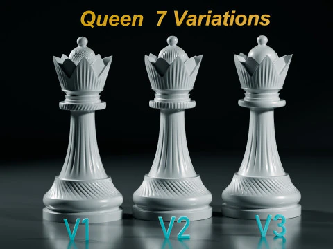 Royal Chess pieces Set 3D Print Model