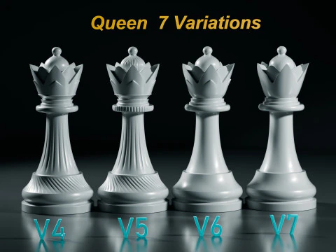 Royal Chess pieces Set 3D Print Model