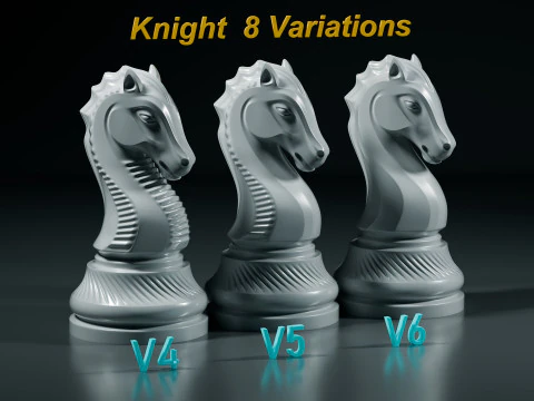 Royal Chess Knight Set 3D Print Model