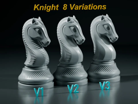 Royal Chess Knight Set 3D Print Model