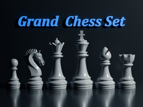 Grand jeu de pièces d'échecs Modèles 3D en vedette
