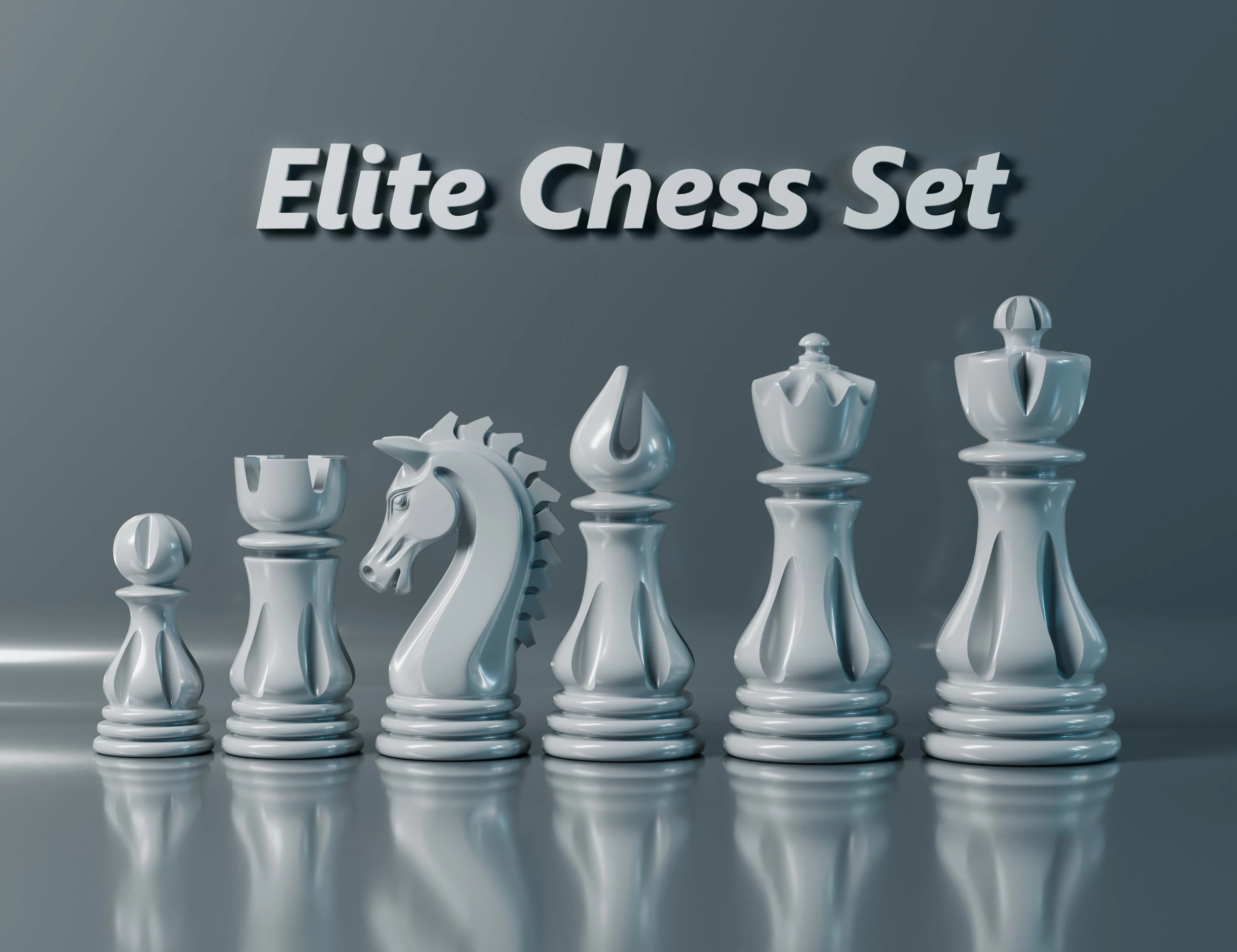 Elite Chess Pieces Set 3D Print Model .c4d .max .obj .3ds .fbx .stl .blend 