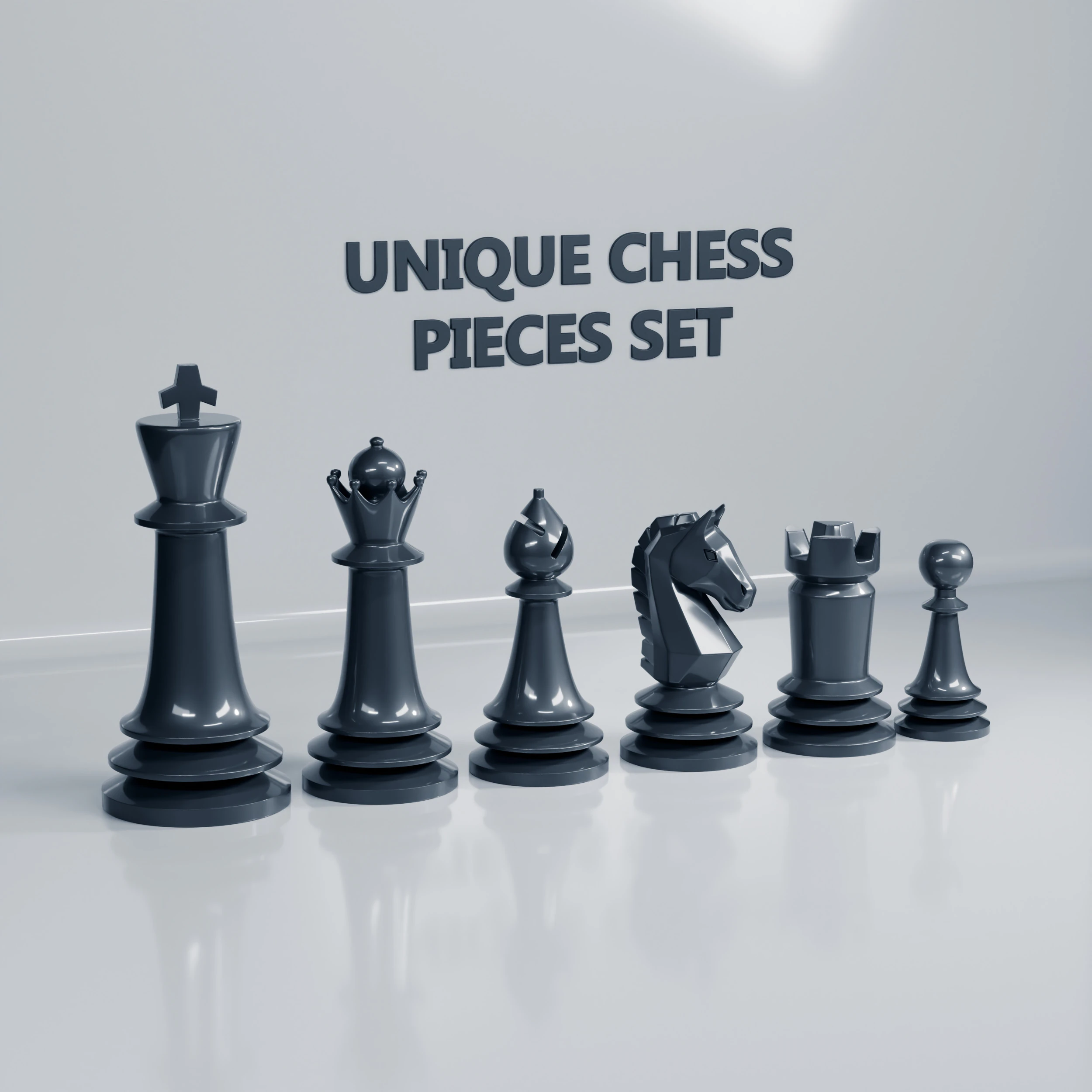 Unique Chess Pieces Set 3D Print Model .c4d .max .obj .3ds .fbx .stl .blend