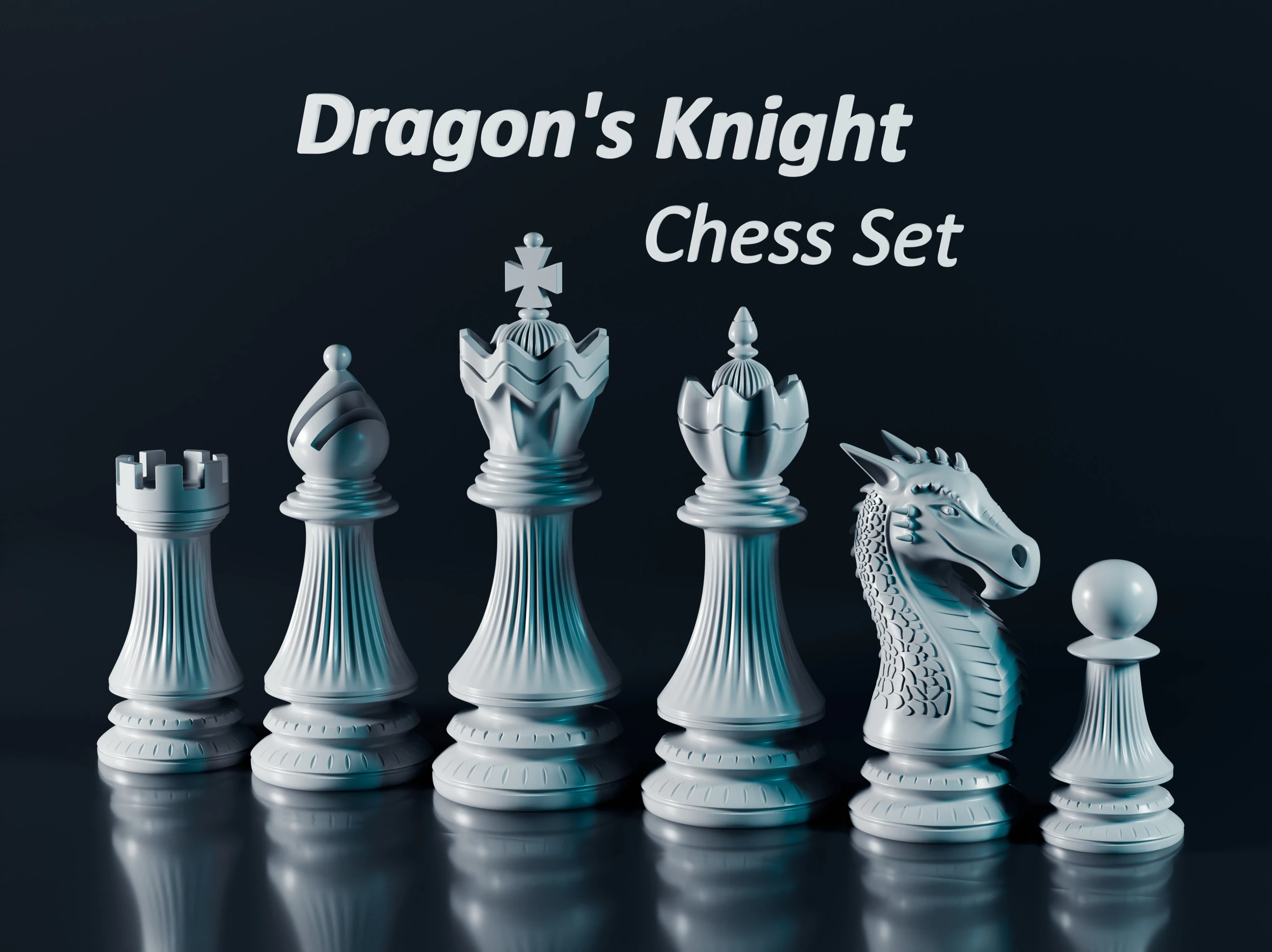 Dragons Knight Chess Pieces Set 3D Print Model .c4d .max .obj .3ds .fbx .stl .blend 