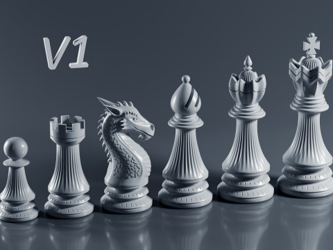 Dragons Knight Schachfiguren-Set 3D Druckmodell