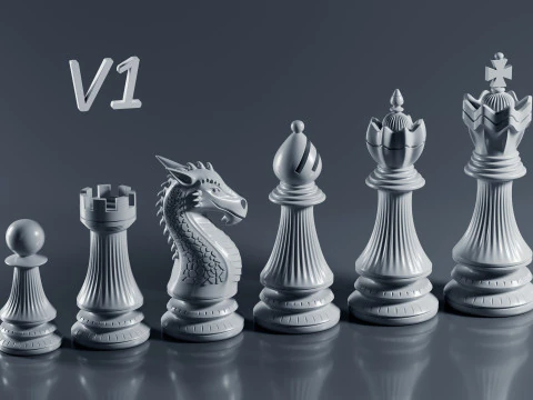 Dragons Knight Chess Pieces Set 3D Print Model
