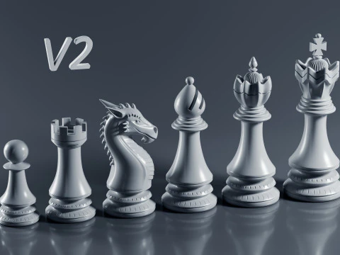 Dragons Knight Chess Pieces Set 3D Print Model