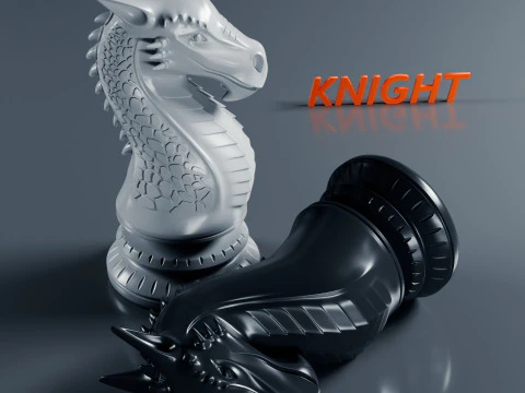 Dragons Knight Chess Pieces Set 3D Print Model