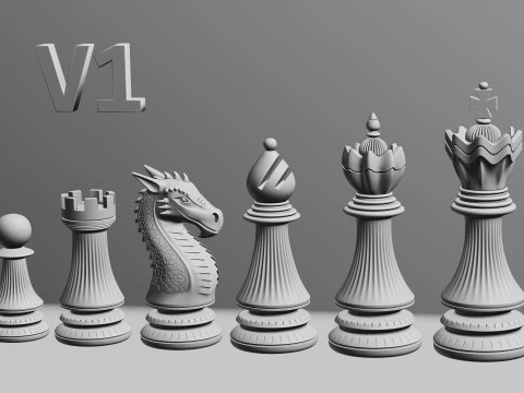 Dragons Knight Chess Pieces Set 3D Print Model