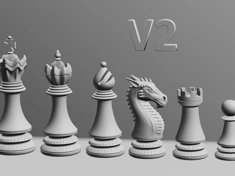 Dragons Knight Chess Pieces Set 3D Print Model