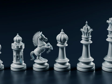 Mughals Chess Pieces Set 3D Print Model