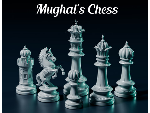 Mughals Chess Pieces Set 3D Print Model