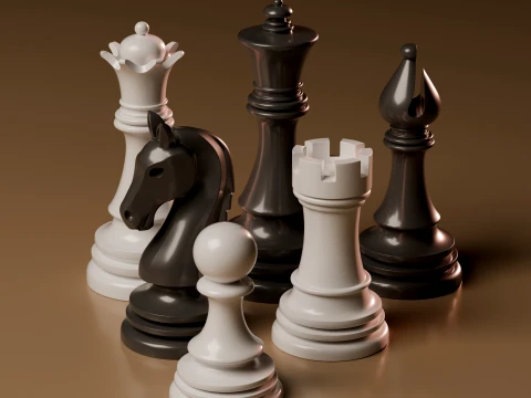 Set di pezzi degli scacchi standard semplici Modello di stampa 3D