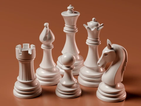 Ensemble de pi&egrave;ces d'&eacute;checs standard simples Modèles 3D en vedette