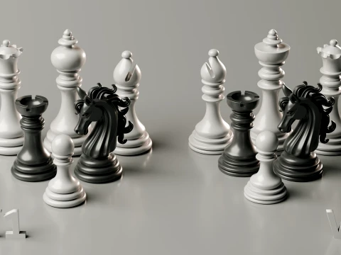 Elegant Modern Chess Pieces Set 3D Print Model