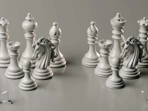 Elegant Modern Chess Pieces Set 3D Print Model