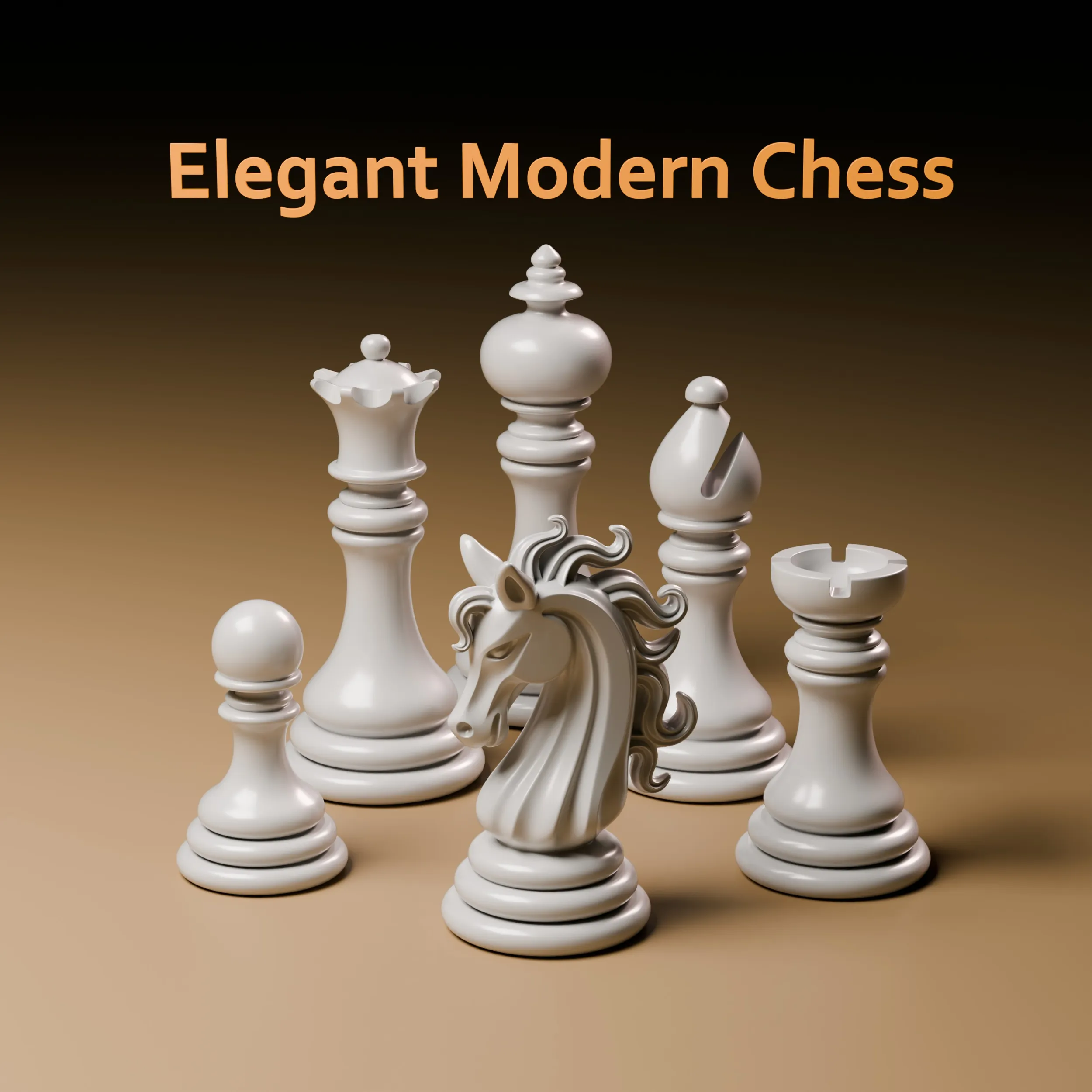 Elegant Modern Chess Pieces Set 3D Print Model .c4d .max .obj .3ds .fbx .stl .blend 