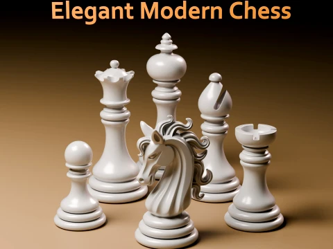 Ensemble de pi&egrave;ces d'&eacute;checs modernes et &eacute;l&eacute;gantes Modèles 3D en vedette