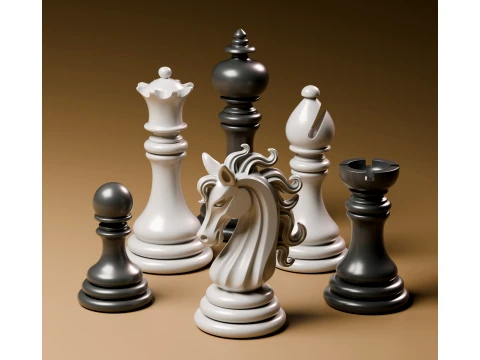 Elegant Modern Chess Pieces Set 3D Print Model