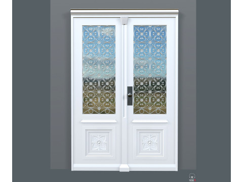 White door with glass and forged grille 3D Model