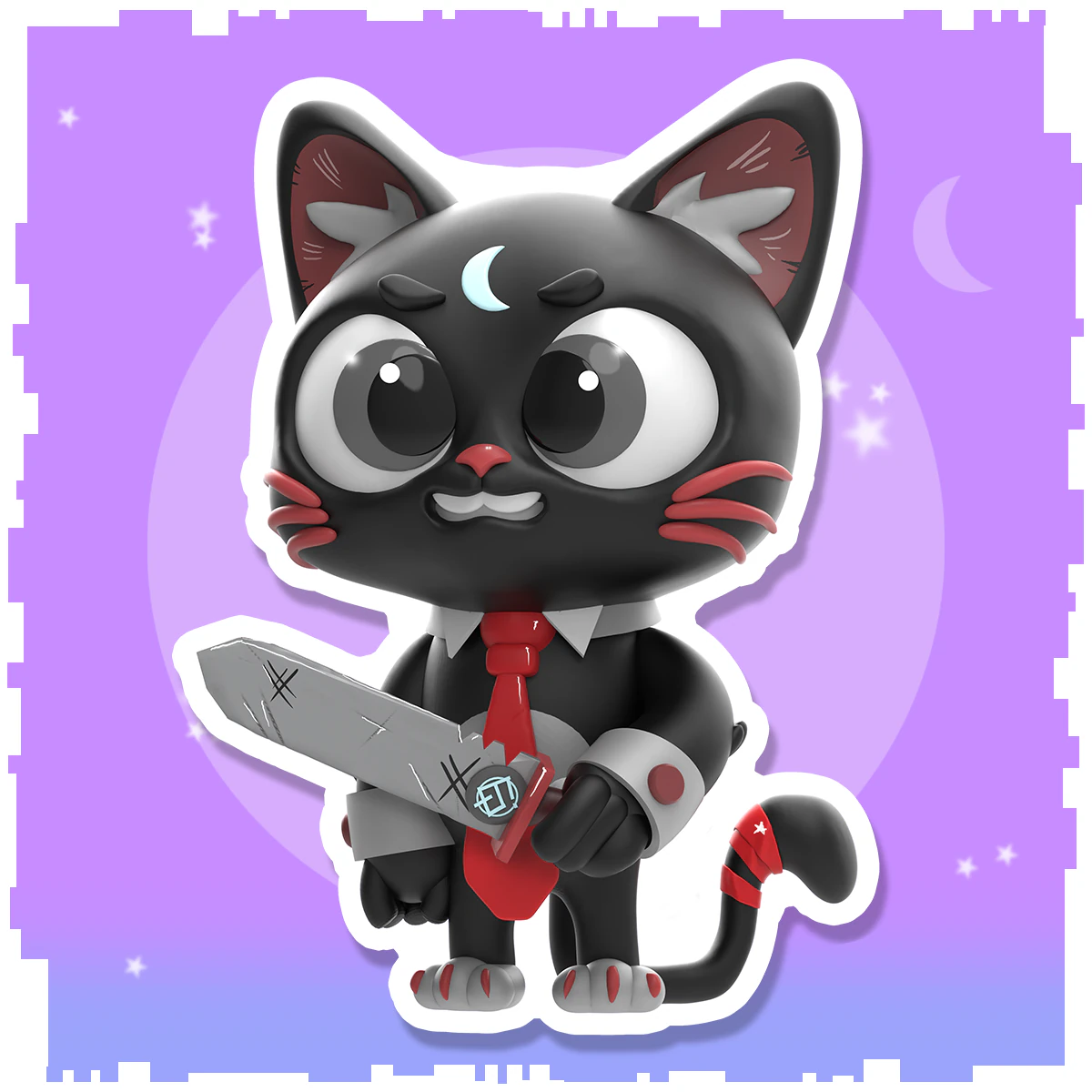 Black Kitty with sword 3D Print Model .c4d .max .obj .3ds .fbx .stl .blend 