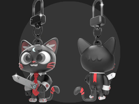 Black Kitty with sword 3D Print Model