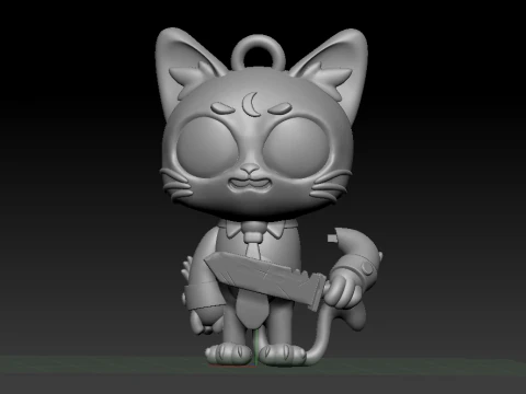 Black Kitty with sword 3D Print Model