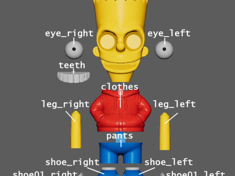 The Simpsons-Bart Simpson Multi-coloredmultiparts-3mf 3Dプリントモデル