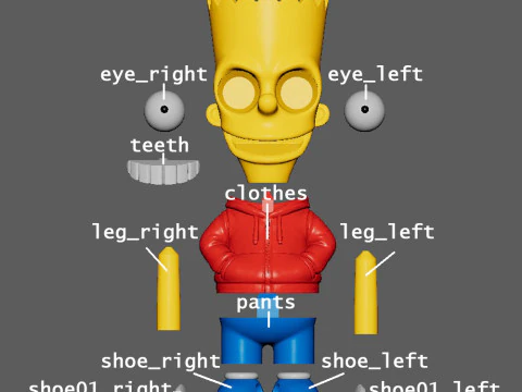The Simpsons-Bart Simpson Multi-coloredmultiparts-3mf 3D Print Model