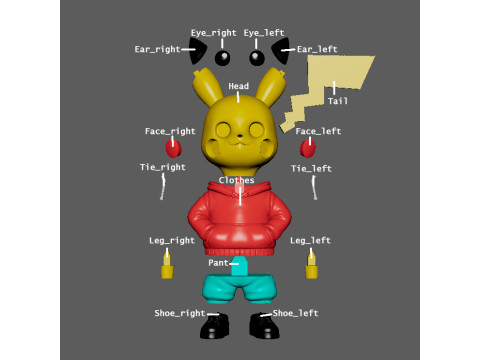 Urban Pikachu Multi-coloredMultipart - 3MF 3D Baskı Modeli